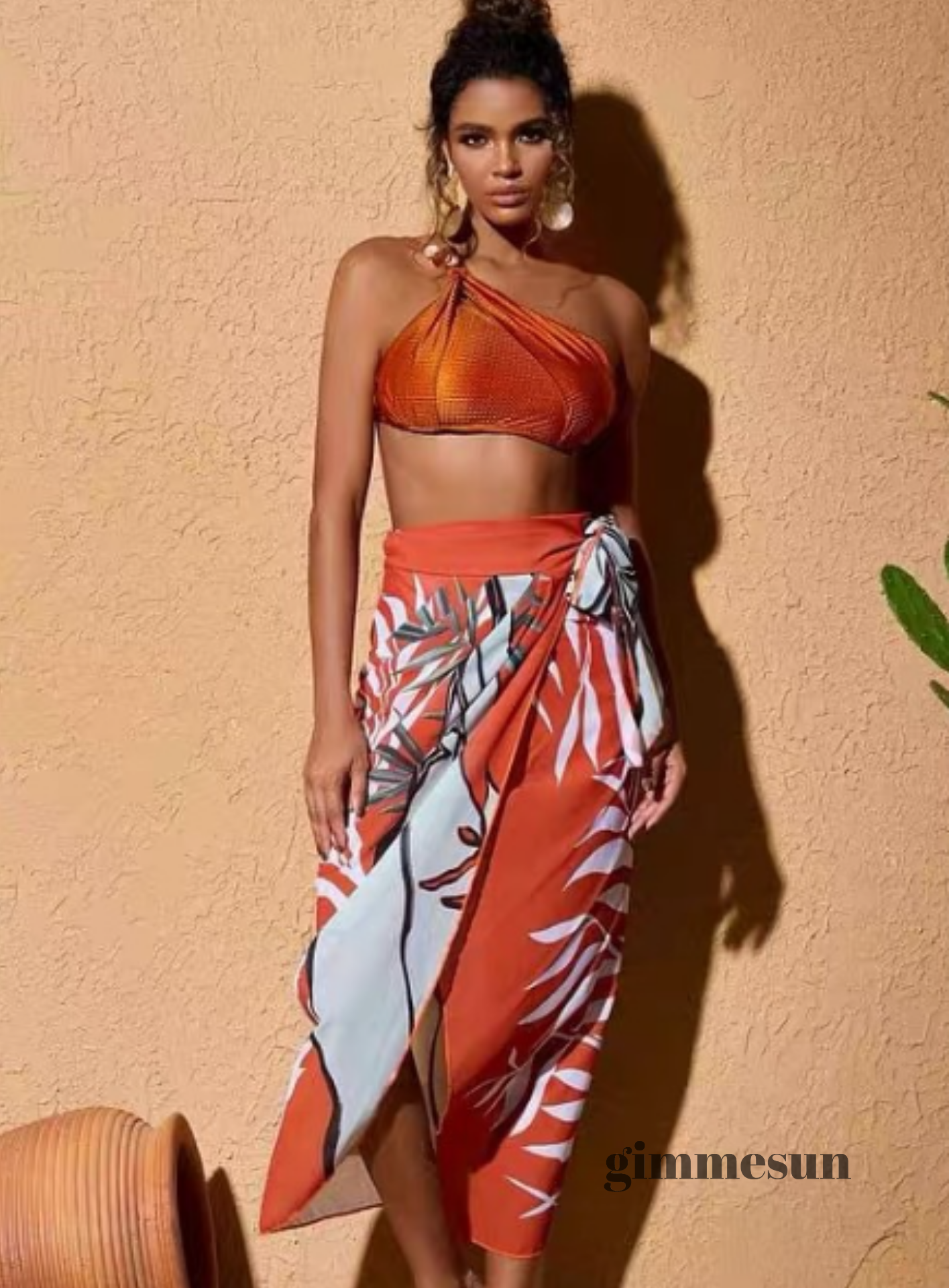 Coastal Muse One-Shoulder Bikini Set with Cover-Up