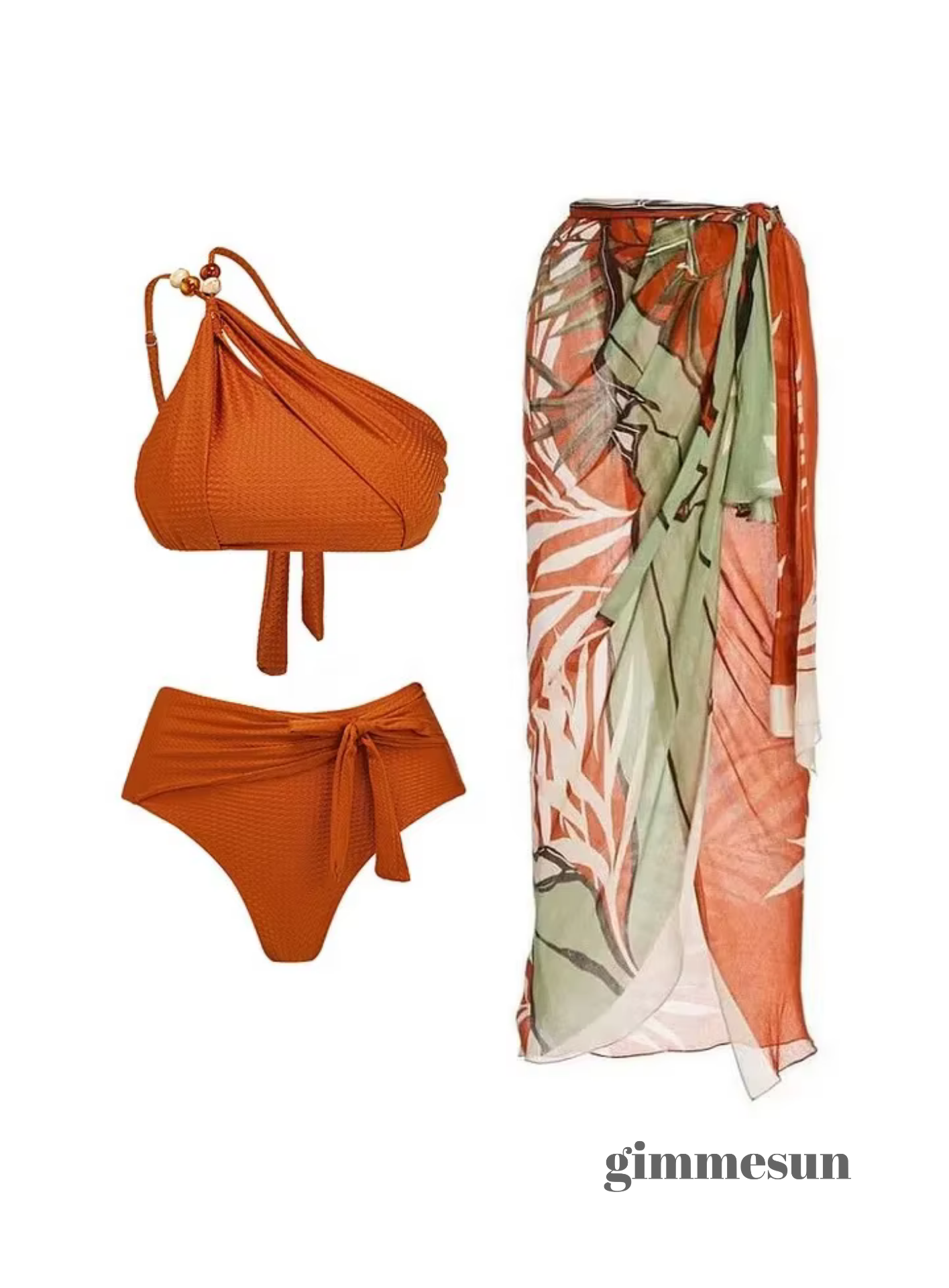 Coastal Muse One-Shoulder Bikini Set with Cover-Up