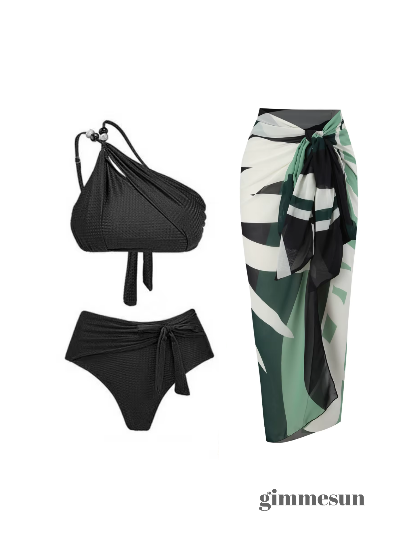 Coastal Muse One-Shoulder Bikini Set with Cover-Up