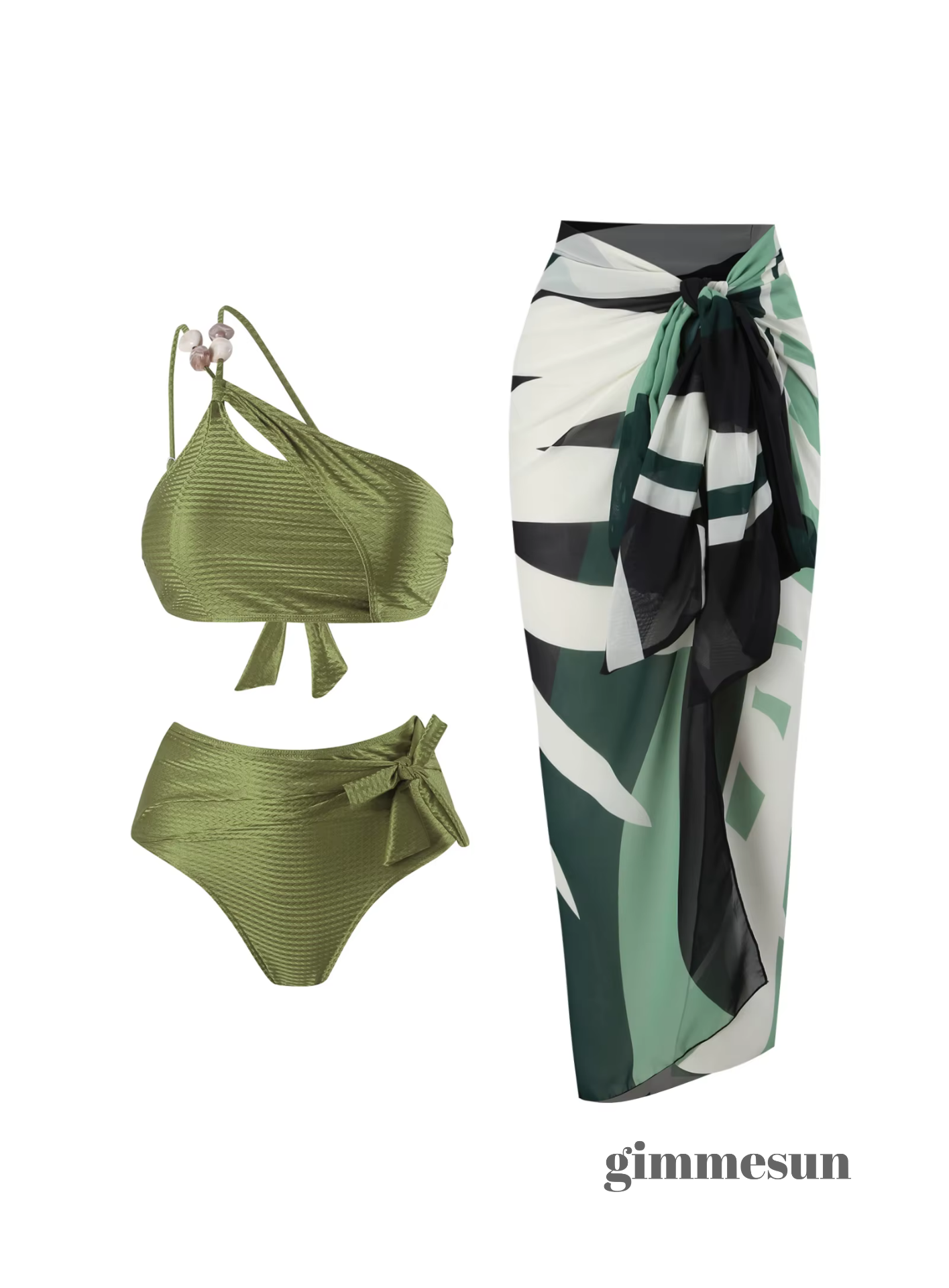 Coastal Muse One-Shoulder Bikini Set with Cover-Up
